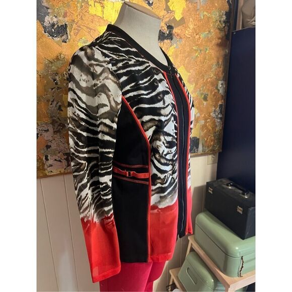 Vintage Brownstone Studio Red Black And Animal Print zip front jacket with buckl - Picture 2 of 8